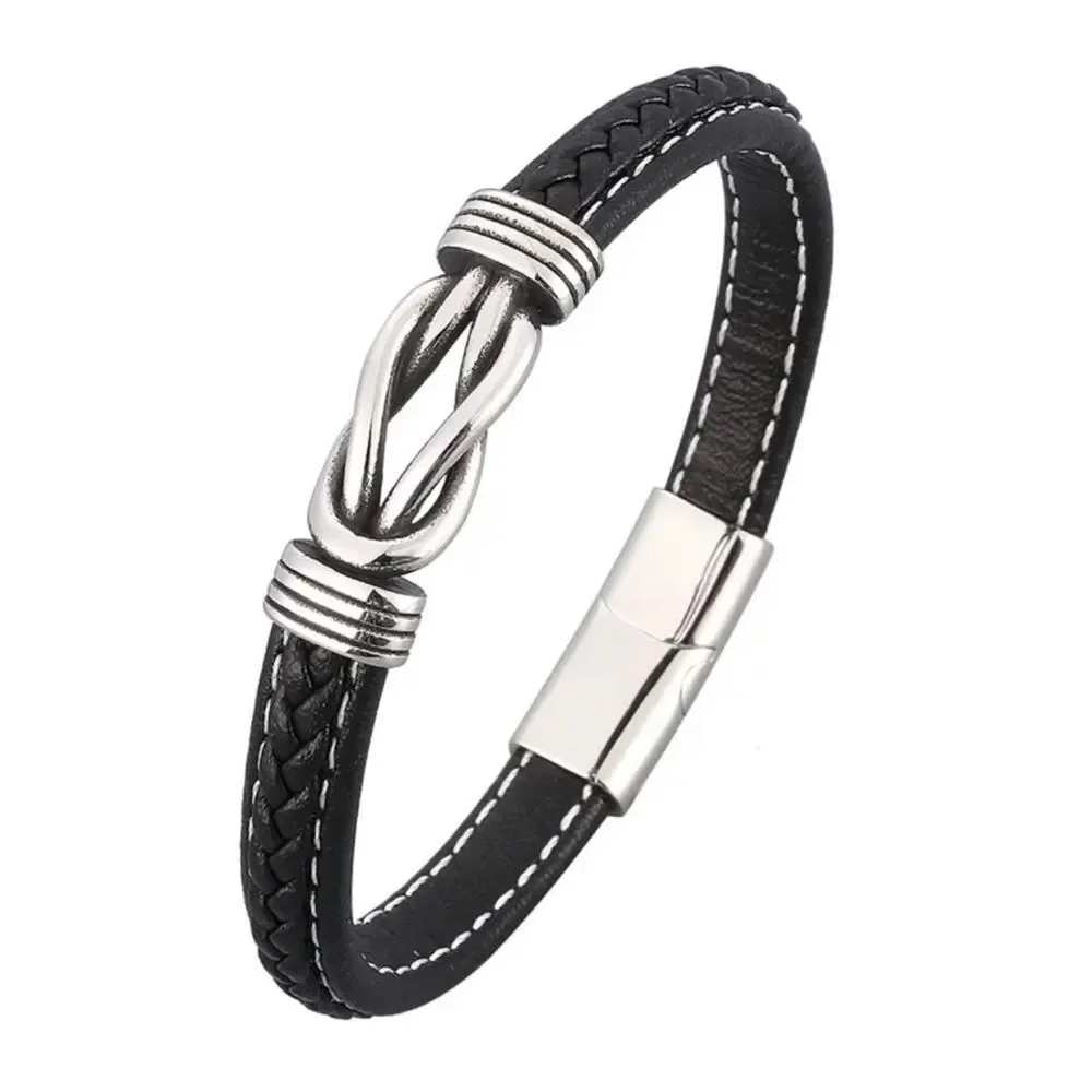 Men’s Leather Stainless Steel Black Bracelet
